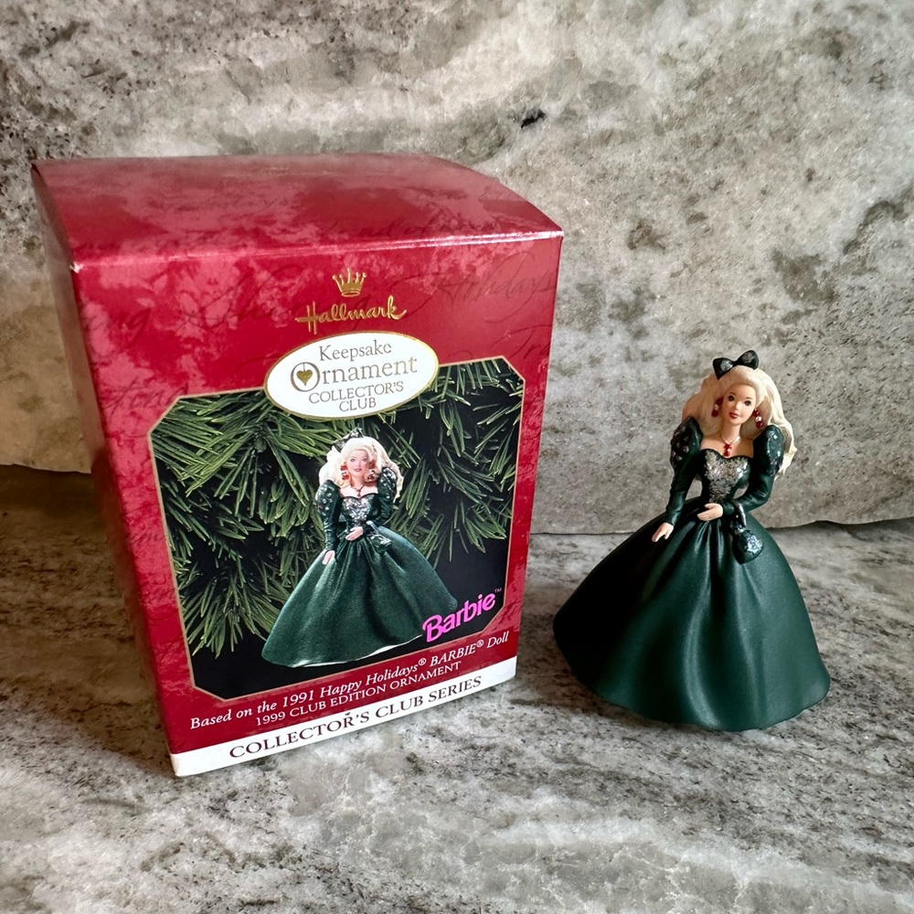 Vintage Hallmark keepsake ornament, 1991 happy holidays, Barbie doll 1999
